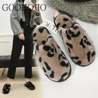 Slippers Women Winter Leopard Print Female With Velvet Keep Warm Shoes Soft Plush All-match