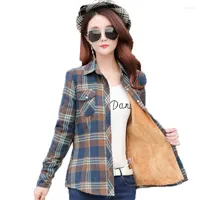 Women's Blouses Autumn Winter Check Shirt Women's Shirts Long Sleeve Single-breasted Add Thick Warm Women Plaid Jacket Female Tops W244