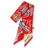 Scarves Scarf Women Silk Headband Long Bag Clothes Accessories Ribbons Tie Big Brand 95cm 5cm Leaves Printed Strap Hijab