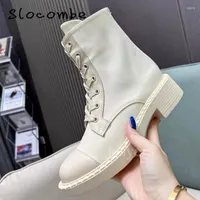 Motorcycle Armor 2023 Chunky Thick Heel Sole Spring Autumn Woman Flaps Shoes Ladies Toe Round Lace Up British Style Comfortable Ankle Boots