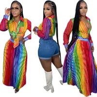 womens 2023 style colorful printed casual shirt pleated skirt two-piece set Classic pattern loose plus size designer women clothing