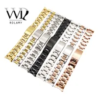 Watch Bands Rolamy 13 17 19 20mm Band Strap Wholesale 316L Stainless Steel Tone Rose Gold Silver band Oyster Bracelet For Dayjust 230202