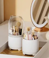 Storage Boxes Makeup Organizer Lipstick Cosmetic Brush Box Pen Holder Multifunctional Transparent Plastic 360° Rotating Dustproof Lid