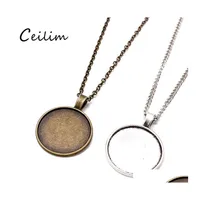 Pendant Necklaces Wholesale Bronze 55Cmadd5Cm Link Chain Necklace Alloy Base Tray Bezel Blank For Handmade 25Mm Cabochons Jewelry Dr Otdbw