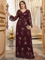 Casual Dresses TOLEEN Women Plus Size Maxi Dresses 2022 New Luxury Chic Elegant Long Sleeve Floral Muslim Turkey Party Evening Wedding Clothing W230203