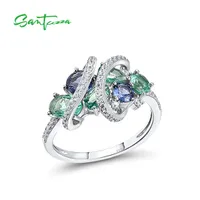 Solitaire Ring Santuzza 925 Kadınlar İçin Gümüş Yüzükler Yeşil Mavi Spinel Beyaz CZ Taş Orijinal Anillos Düğün Hediyeleri Güzel Takı 230202