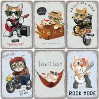 Coole Katzen -Vintage Metall -Blechschilder Poster Genießen Sie das Leben Tiermetallplattenschild Retro Plaque Pet Shop Bar Pub Home Wanddekoration 20cmx30 cm woo