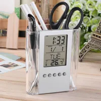 Clocks Accessories Other & Digital Desk Pen Pencil Holder LCD Alarm Clock Calendar Display Home Decor