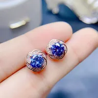 Stud Earrings 2023 Blue Moissanite For Women Jewelry Real 925 Silver Gold Plated Shiny Gemstone Party Gift
