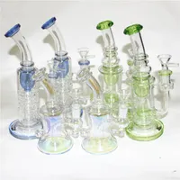 Mini Oil Dab Rigs Hookahs Thick Percolator Perc Glass Bongs Rainbow Blue Green 14mm Female Joint Water Pipes With Bowl Ash Catcher