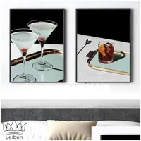 Pinturas Fashion Wine Cocktail Glass Retro P￳ster Bebida Mojito Whisky Vintage Arte de pared Pintura para la sala de estar Bar Dhwh3