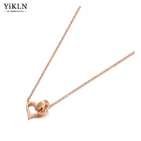 Choker YiKLN Titanium Stainless Steel Love Heart Charm Necklaces For Women Girls Fashion CZ Crystal Pendant Necklace YN20246