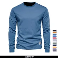 Men's Polos AIOPESON Solid Color Cotton T Shirt Men Casual Oneck Long Sleeved Mens Tshirts Spring Autumn High Quality Basic Tshirt Male 230202