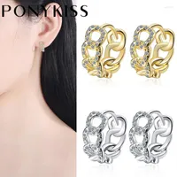 Hoop Earrings PONYKISS HipHop 925 Sterling Silver Twist Chain Zircon 18K Gold Plated For Women Punk Fine Jewelry Drop