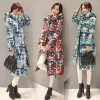 Women's Trench Coats Parkas Mujer Invierno Thick Long Wadded Jacket Women Hooded Printing Female Cotton Padded Coat Plus Size LX842