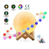 Night Lights 3D Led 16Colors Magical Moon Light Moonlight Desk Lamp Usb Rechargeable Colors Stepless For Christmas Or Drop Delivery Dh6Mj