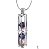Pendant Necklaces Long Cage Cylinder Pearl Plated Sliver Accessories Necklace Hollow Out Locket Wish Charming P10 Drop Delivery Jewe Dh7Re