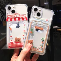 Luxury cases Cute Cartoon Bear Wallet Card Pocket Holder Phone Case For iPhone 14 Pro Max 13 12 11 X XR XS 7 8 Plus Transparent Shockproof