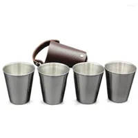 Keychains 4 Pcs Set 70Ml Portable Beer Cup Set With Key Chain Wine Stainless Steel Whiskey Glasses For Camping Travel
