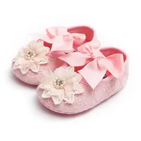 First Walkers Bowknot Embroidery Baby Girls Shoes Infant Born Toddler Flower Princess Headband Set