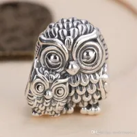 Silver owl charms animal beads authentic S925 sterling beads fits Jewelry bracelets CH621289h