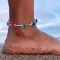 Anklets Stonefan Fashion Colorful Crystal Anklet Beach Chain For Women Bohemian Big Round Rainbow Ankle Bracelet On The Leg Foot Jewelry