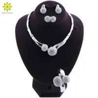 Wedding Jewelry Sets African Bridal Silver Plated Women Party Crystal Statement Choker Necklace Earrings 230203