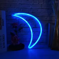 Night Lights PVC Moon Shape LED Neon Light Sign USB Decorative Hangable Lamp Bedroom Wall Parrty Wedding Decoration