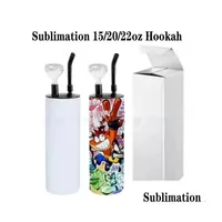 Tumblers 15Oz 20Oz 22Oz Sublimation Hookah Tumbler With Smoking Pipe Lid Stainless Steel Double Wall Straight Fatty Cups Drop Delive Dhntt