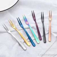 Dinnerware Sets 10pcs Fruit Fork Set Mini Cute Stainless Steel Dessert Forks Silver Gold Rose Cake Flatware Cutery For Home Use