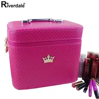 حقائب مستحضرات التجميل حالات ماكياج التاج العلامة التجارية مع Mirror Beauty Travel Make Up Box Organizer Leather Leather Brush Bag Cosmetic Bag 230203