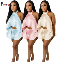 Women's Tracksuits Prowow Women Clothing Set Backless Halter Cropped Tops Shorts Two Piece Matching Suits 2023 Summer Party Nightclub Wear