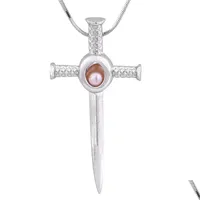 Pendant Necklaces Unique Sword Shape Plated Sliver Pearl Cage Pendants Locket Diy Oyster Jewelry For Womenp146 Drop Delivery Dhvcn
