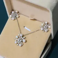 Necklace Earrings Set Tpp Quality Elegant Cubic Zircon Natural Pearl Snow Flower Pendant Earring Female