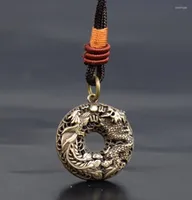 Decorative Figurines Vintage Hollow Out Dragon Statue Pendant Phoenix Necklace Couple Brass Key Chain Accessory Gift