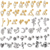 Navel Bell Button Rings Wholesale Steel Gold Plating Labret Crystal CZ Helix Tragus Cartilage Ear Studs Punk Internal Thread Piercing Jewelry 230202