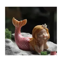 Novelty Items Lovely Mermaid Ornament Creative Resin Decoration Fish Tank Arts Fairy Garden Miniature Figurines Home Accessories T20 Dhe6J