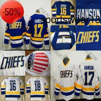Charlestown Men's 16 Jack HANSON Jerseys 17 Steve HAN ICE Hockey Jersey Embroidery Vintage 18 Jeff HANSON CCM Hockey Jerseys