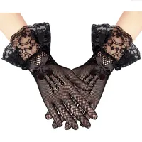 Bridal Wedding Dress Gloves High Elastic Knit Mesh S058 Svartvita r￶da spetshandskar
