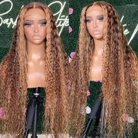Inch Highlight Ombre Lace Front Wig Curly Human Hair 180% Honey Blonde Colored Deep Wave Frontal Wigs For Black Women