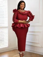Casual Dresses Plus Size 4XL Women Party Maxi Dresses Ruffles Peplum Red Christmas Robes Event Package Hip Prom African Female Wedding Autumn W230203