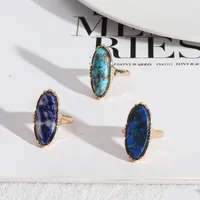 Solitaire Ring Gold Oval Turquoise Lapis Lazi Blue Natural Stone Rings Fashion Dia Dia 1,7 cm Gioielli a fascia color per donne D Dhgarden Dhv7c
