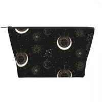 Storage Bags Vintage Symbol Zipper Organizers Sun Moon Stars Print Woman's Makeup Bag Multi-purpose Restroom Cosmetic
