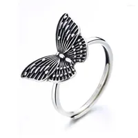 Cluster Rings 094J ZFSILVER Silver S925 Fashion Trendy Adjustable Retro Luxury Creative Flower City Butterfly Girl Women Wedding Jewelry