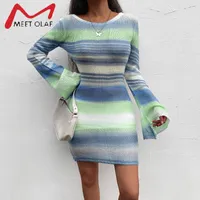 Casual Dresses Spring Tie Dye Mini Knitted Sweater Dress Women Long Sleeve Summer Outfits Sexy Backless Beach Bodycon Clothing