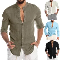 Men's Casual Shirts Men's Blouse Cotton Linen Shirt Loose Tops Short Sleeve Tee Spring Autumn Summer Handsome Men