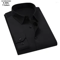 Men's Casual Shirts S-8XL High Quality Classic Men Blouse Solid Black Men's Shirt Long Sleeve Business Mens Fit Slim Clothing Lapel Male