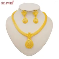Necklace Earrings Set Luxury Dubai Gold Color Africa Jewelry Crown Shape Pendant Sets For Women Girl Jewellery Party Gift