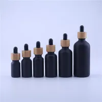 Storage Bottles 200pcs Dropper Bottle Frosted Black Glass Bamboo Cap Refillable For Essential Pipette Container