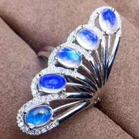 Cluster Rings Moonstone Ring Natural Real Blue 925 Sterling Silver 0.55ct 5pcs Gemstone #T18060508